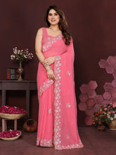 Peach Color georgette  Saree With Sequence Work